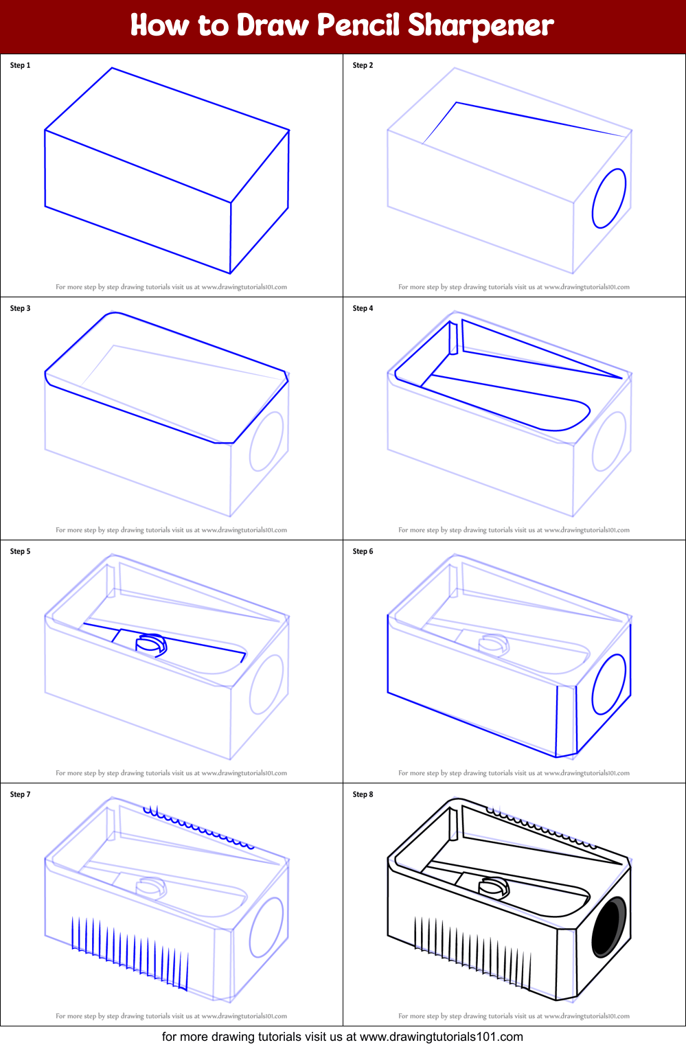How to Draw Pencil Sharpener (Everyday Objects) Step by Step