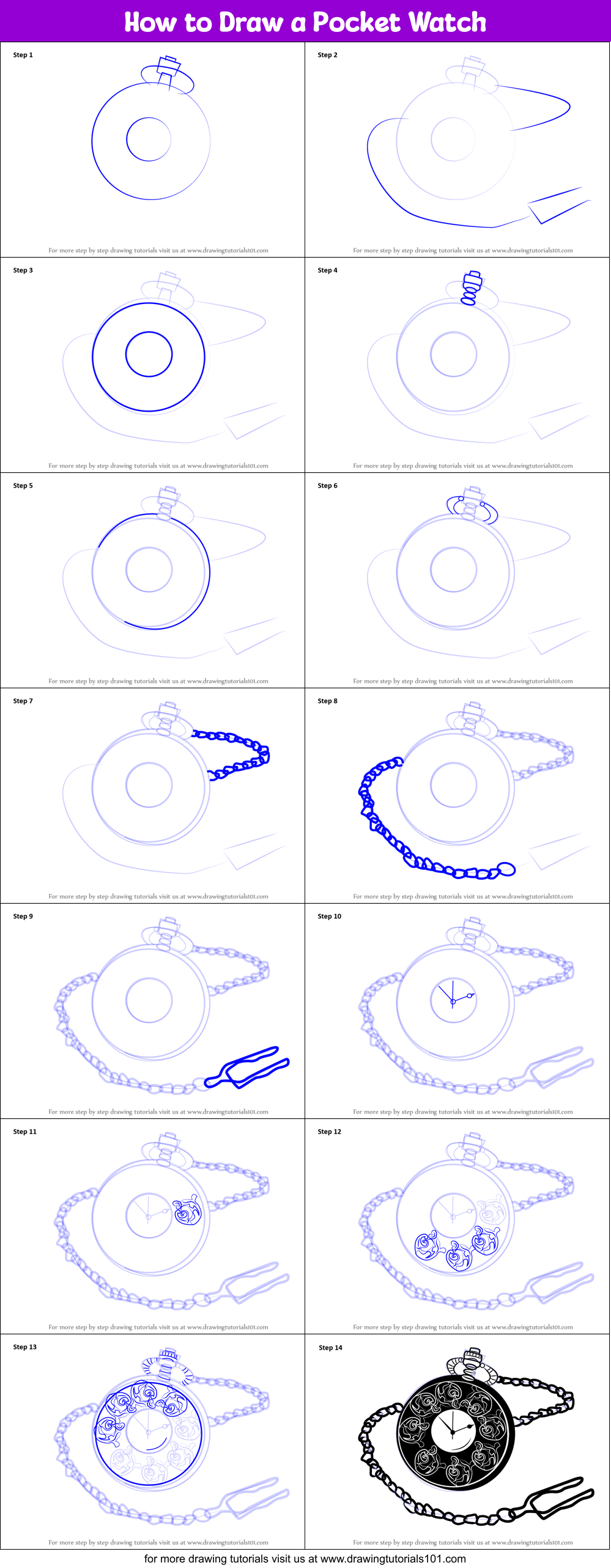 How to Draw a Pocket Watch printable step by step drawing