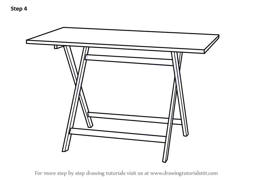 How to Draw a Folding Table (Furniture) Step by Step