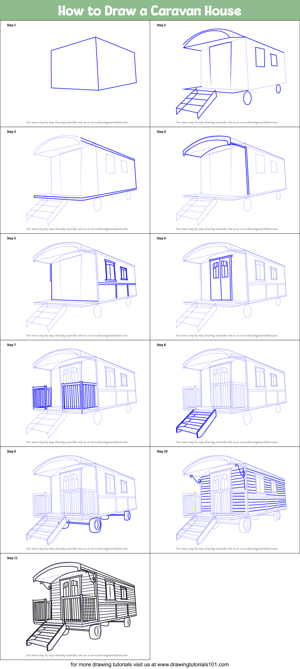How to Draw a Caravan House printable step by step drawing sheet