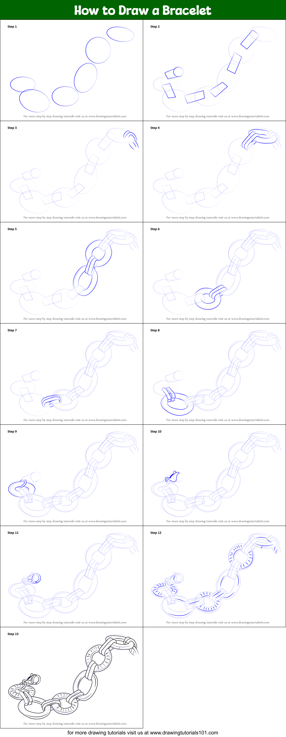 How to Draw a Bracelet (Jewellery) Step by Step