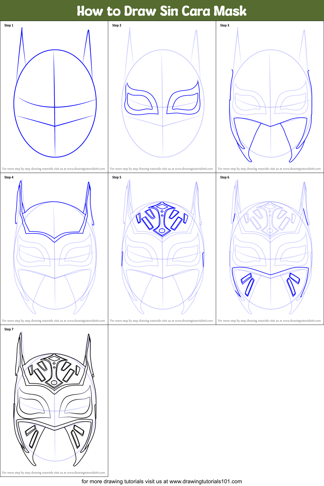How to Draw Sin Cara Mask printable step by step drawing sheet