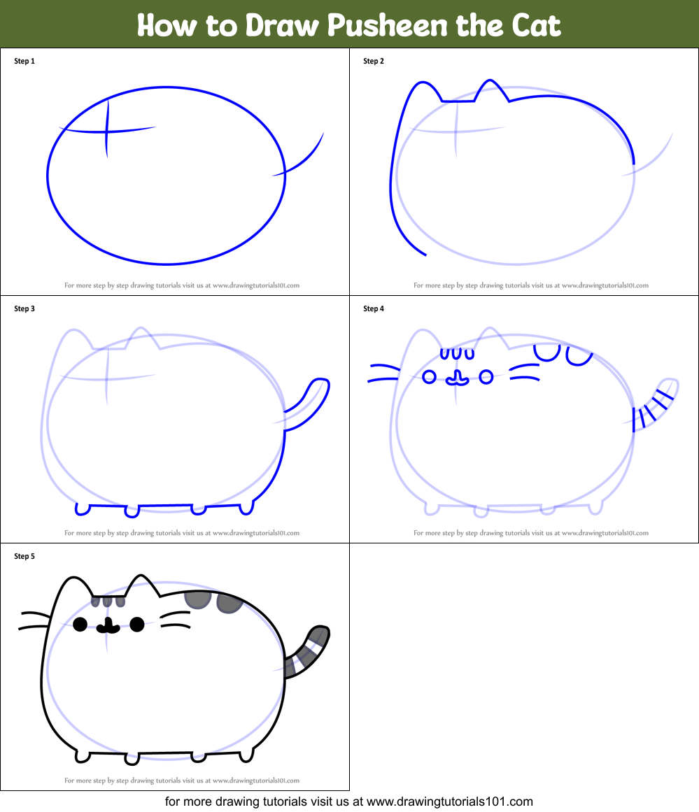 How to Draw Pusheen the Cat printable step by step drawing sheet