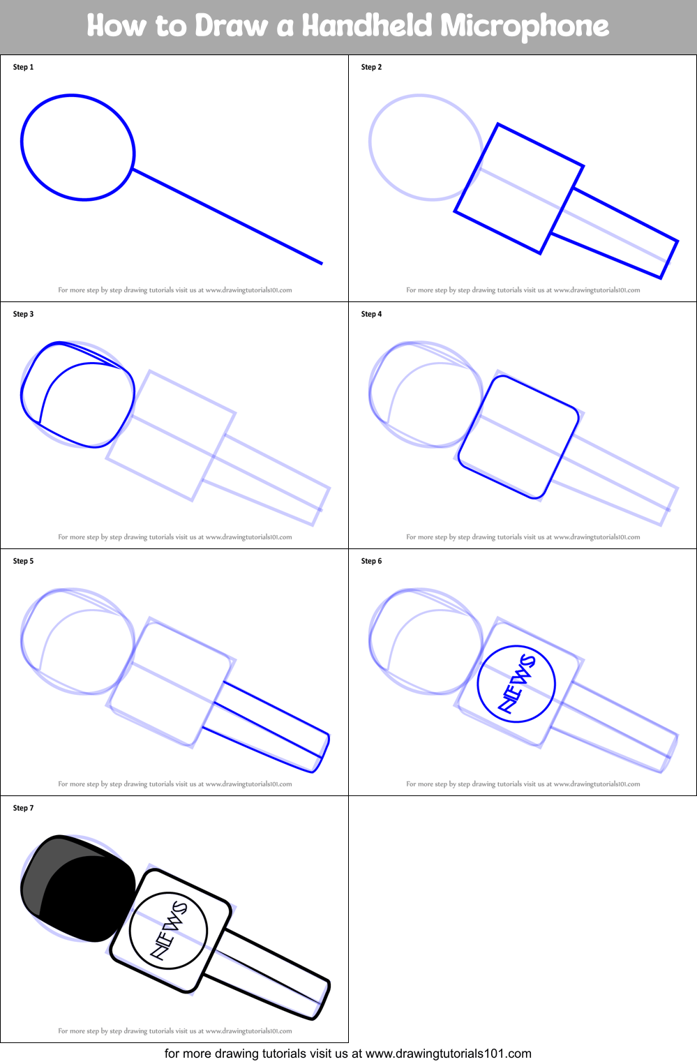 How to Draw a Handheld Microphone (Musical Instruments) Step by Step
