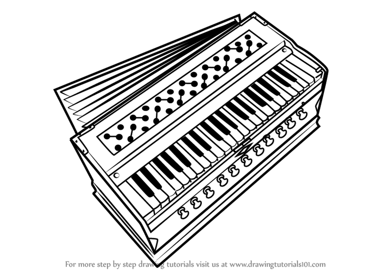 How to Draw Harmonium (Musical Instruments) Step by Step