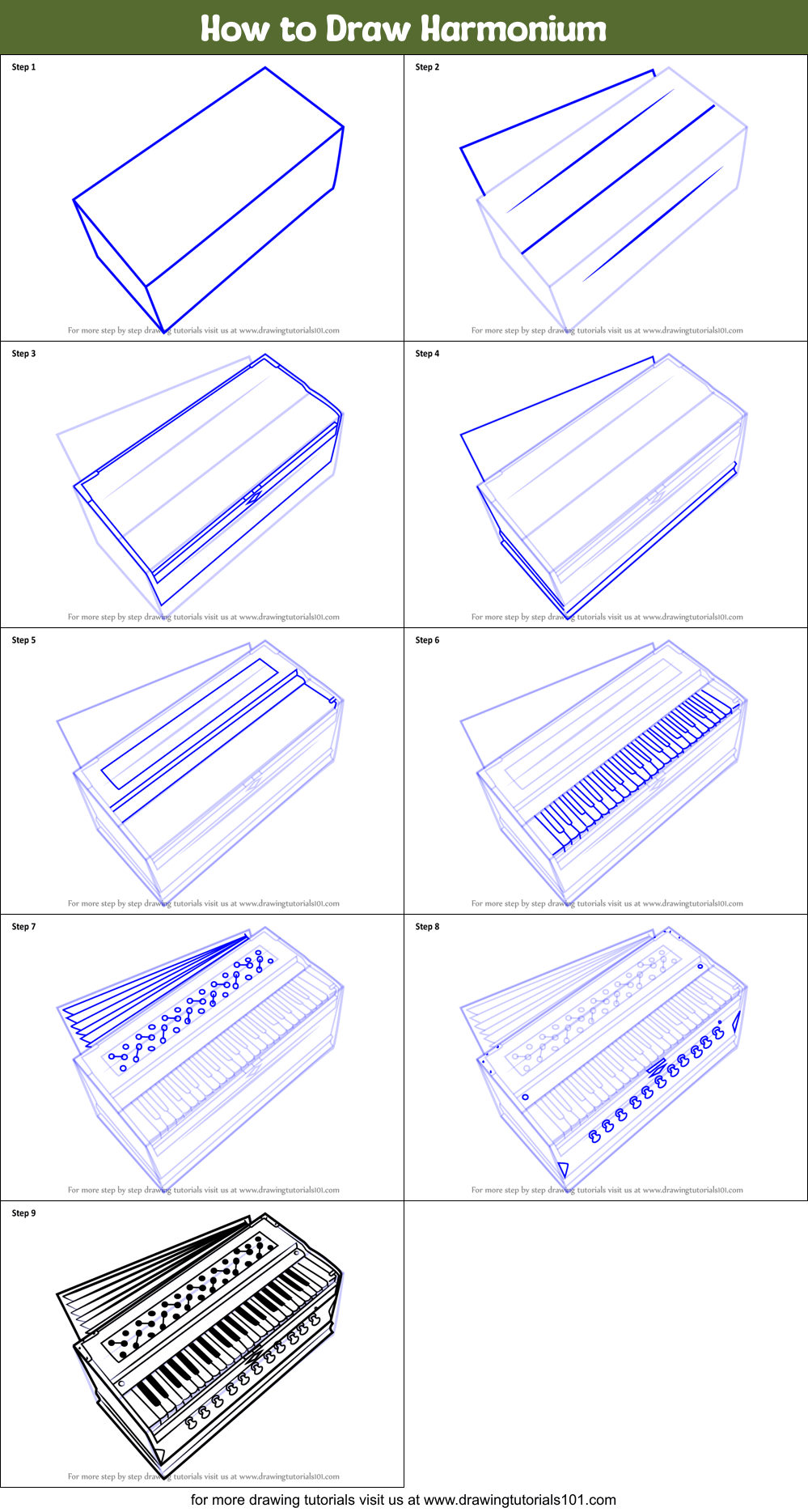 How to Draw Harmonium (Musical Instruments) Step by Step