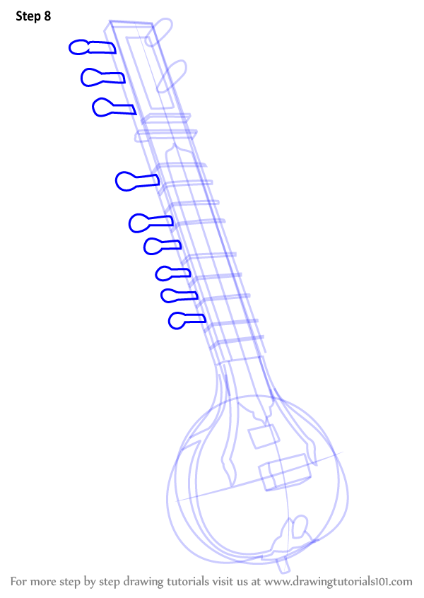 How to Draw Sitar (Musical Instruments) Step by Step