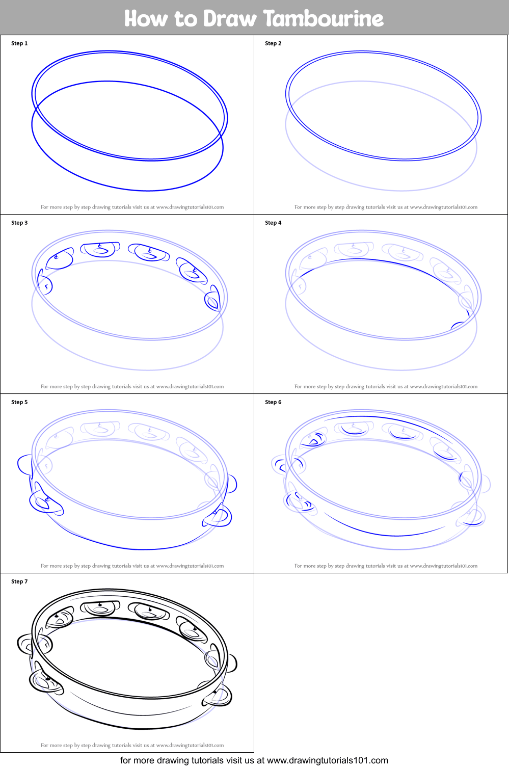 How to Draw Tambourine printable step by step drawing sheet