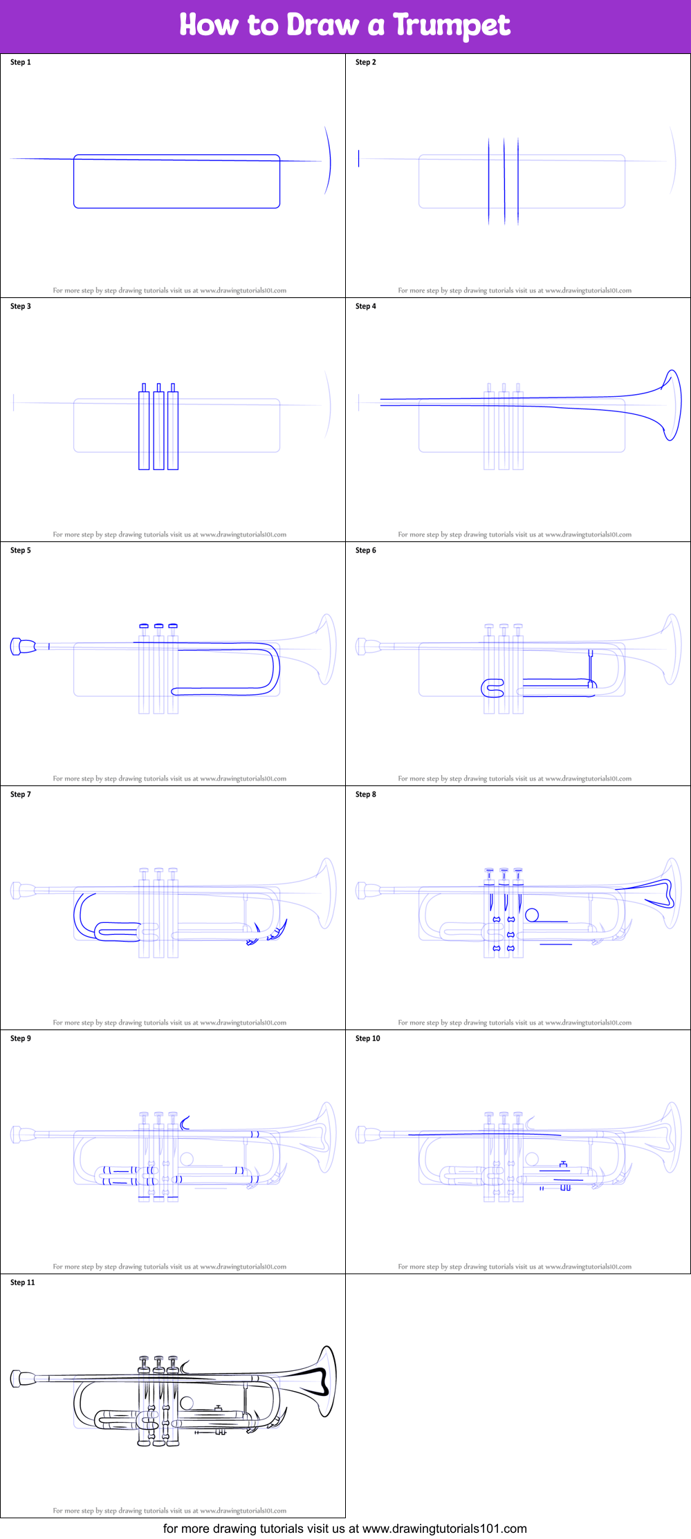How to Draw a Trumpet printable step by step drawing sheet
