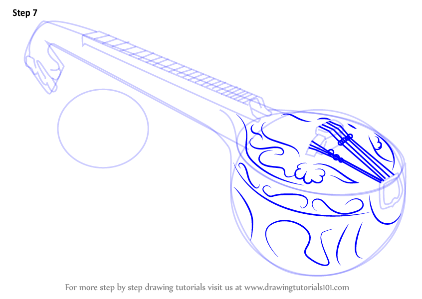 Learn How to Draw a Veena (Musical Instruments) Step by Step Drawing