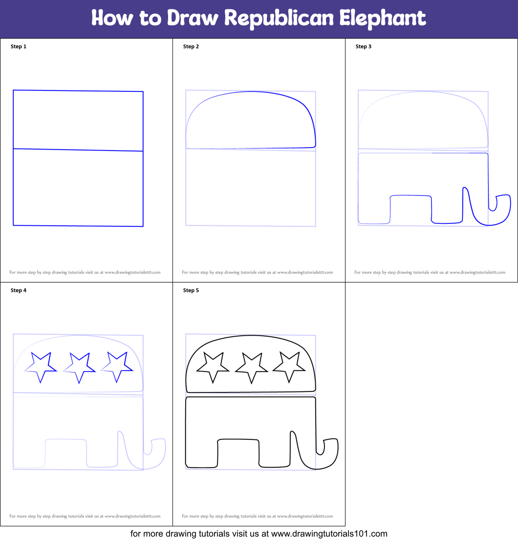 How to Draw Republican Elephant printable step by step