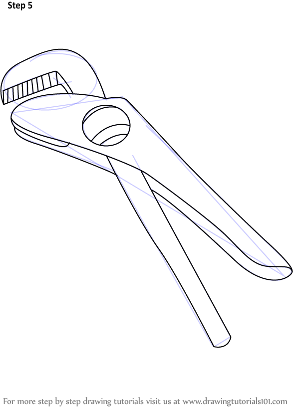 How to Draw a Footprint Wrench (Tools) Step by Step