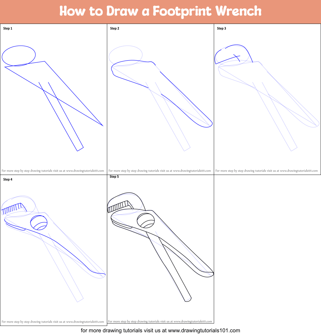 How to Draw a Footprint Wrench printable step by step drawing sheet