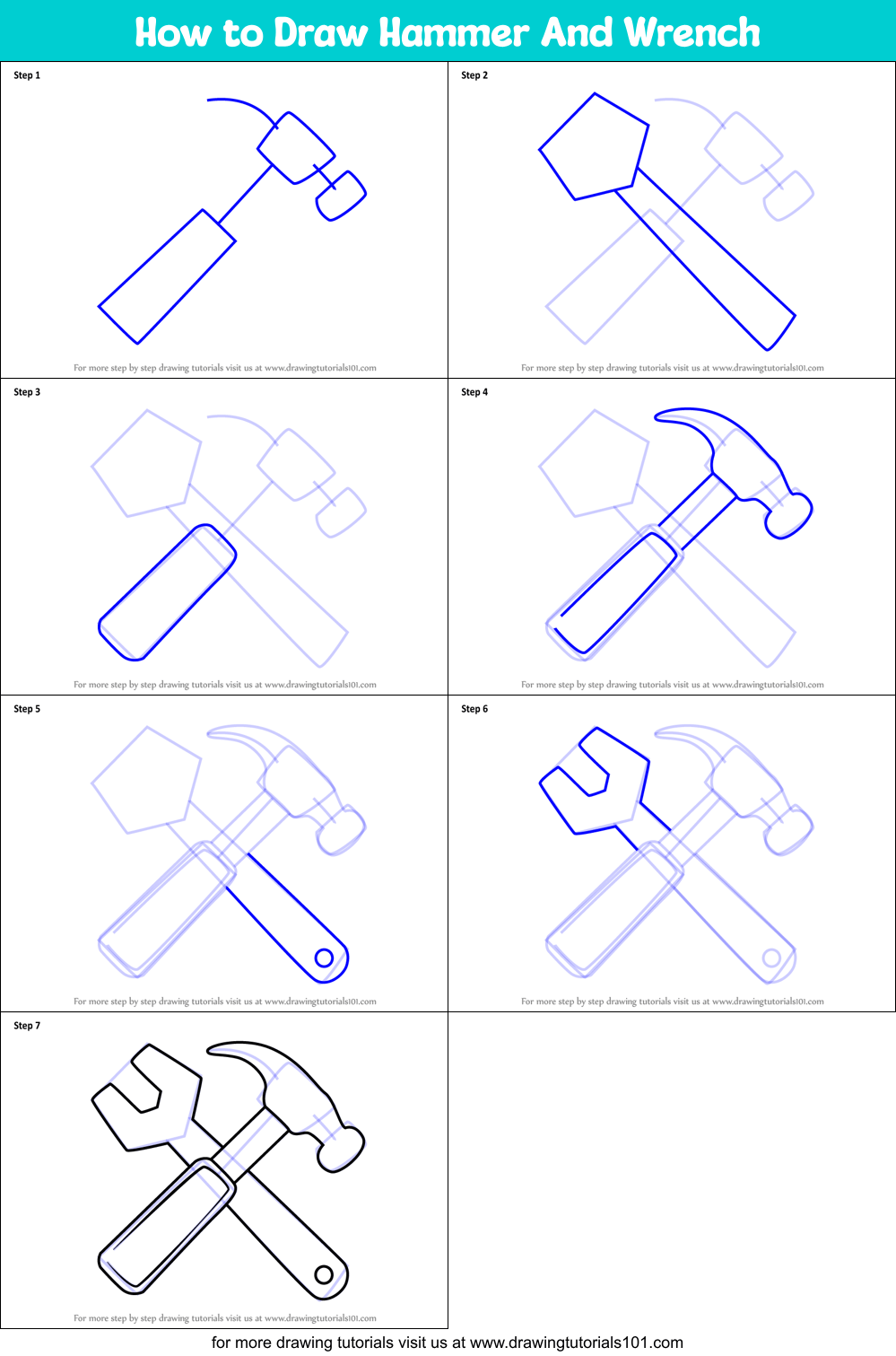How to Draw Hammer And Wrench (Tools) Step by Step