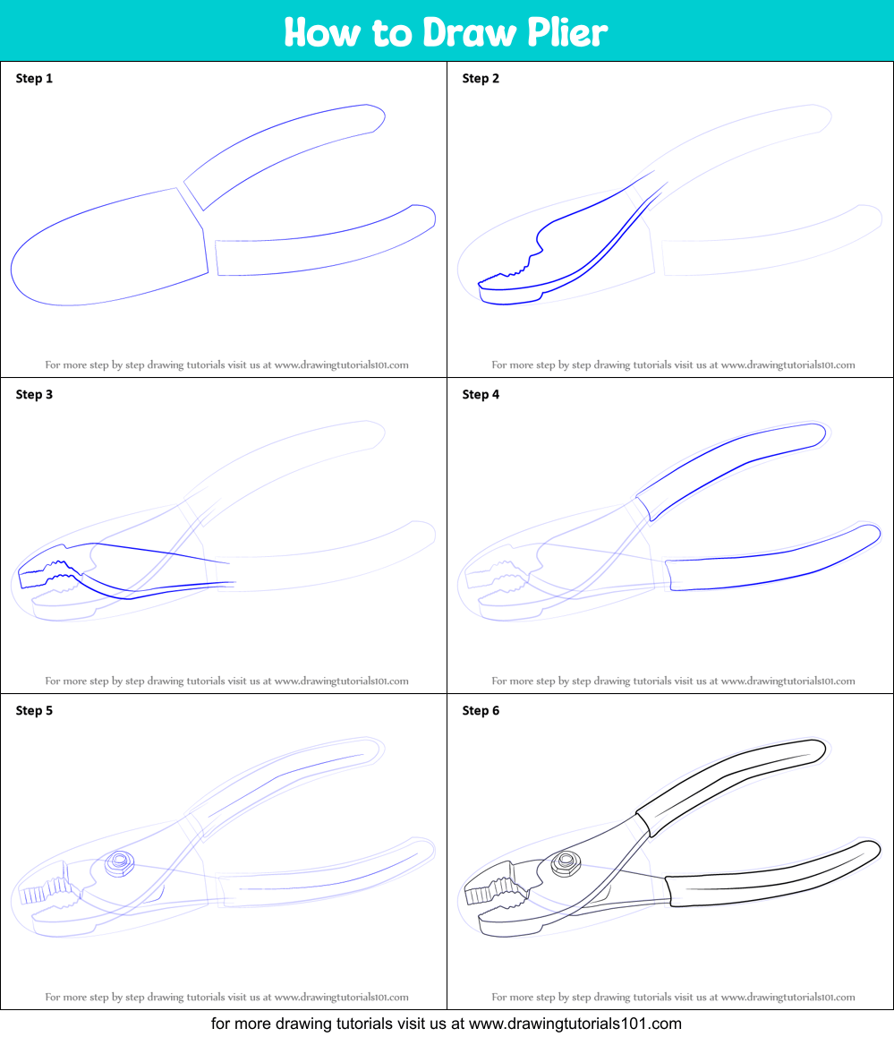 How to Draw Plier printable step by step drawing sheet