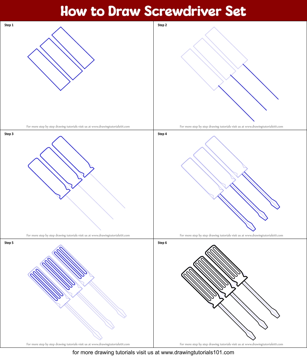 How to Draw Screwdriver Set (Tools) Step by Step