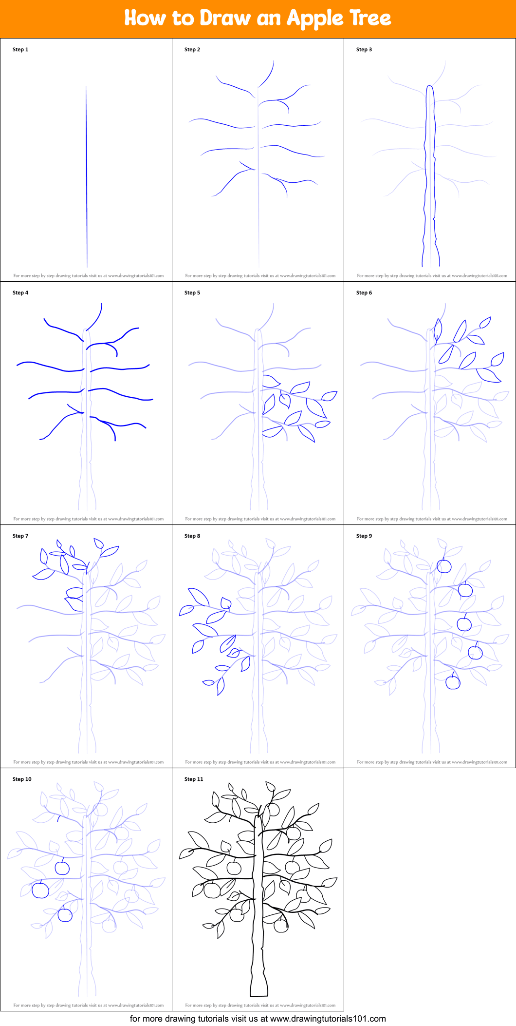 How to Draw an Apple Tree printable step by step drawing sheet