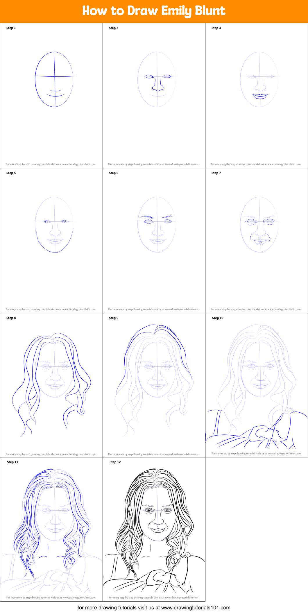 How to Draw Emily Blunt printable step by step drawing sheet