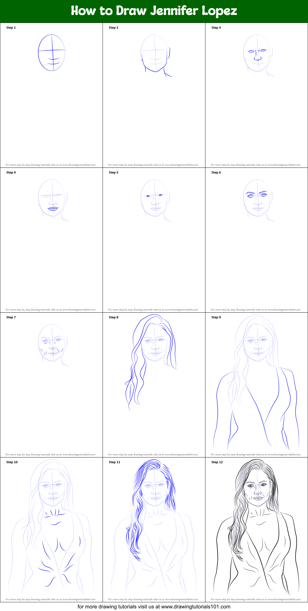 How to Draw Jennifer Lopez printable step by step drawing sheet