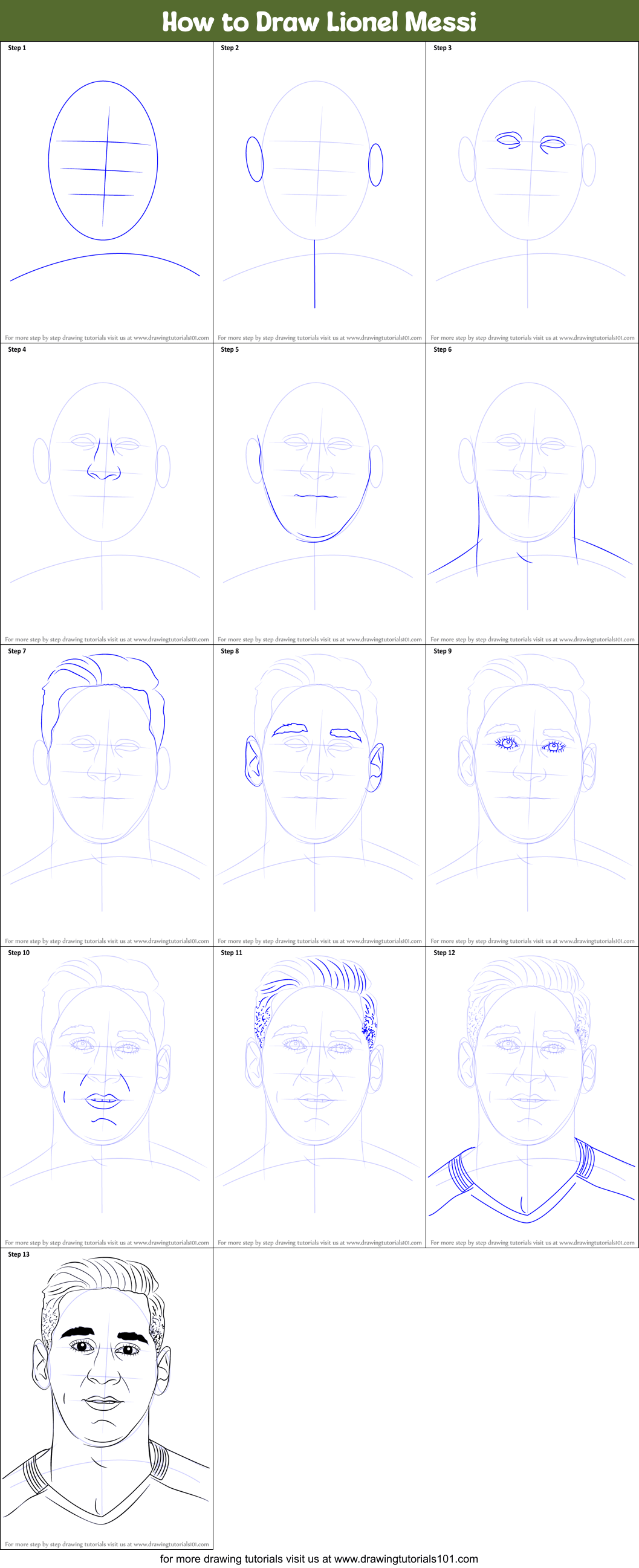 How to Draw Lionel Messi printable step by step drawing sheet