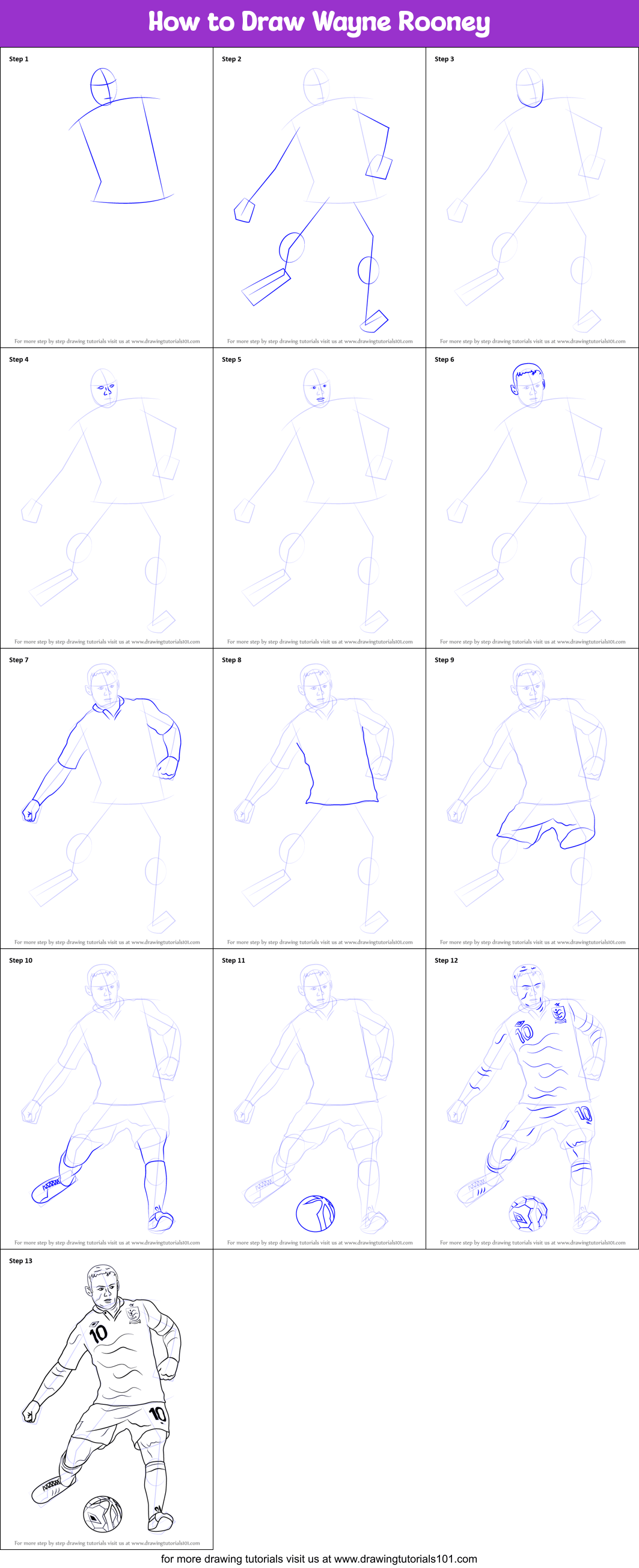 How to Draw Wayne Rooney printable step by step drawing