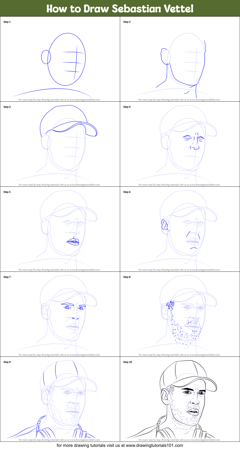 How to Draw Sebastian Vettel printable step by step ...