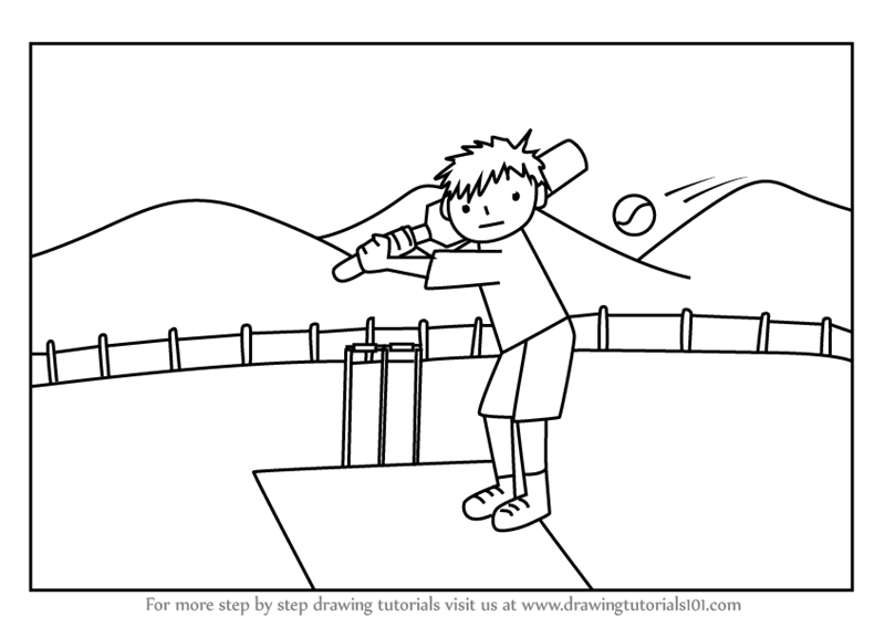 Learn How to Draw a Cricket Player Scene (Other Occupations) Step by Step Drawing Tutorials