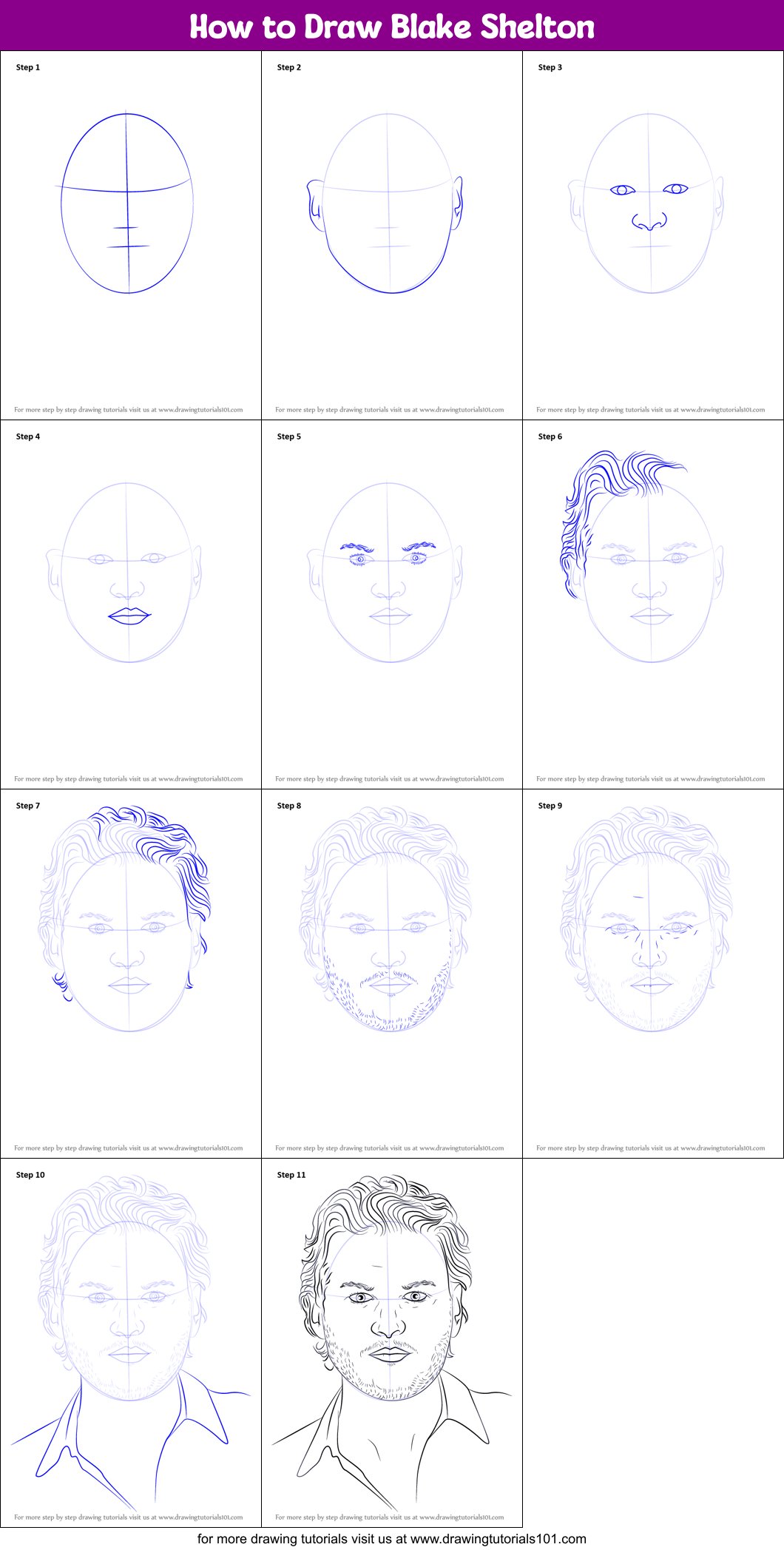 How to Draw Blake Shelton printable step by step drawing sheet