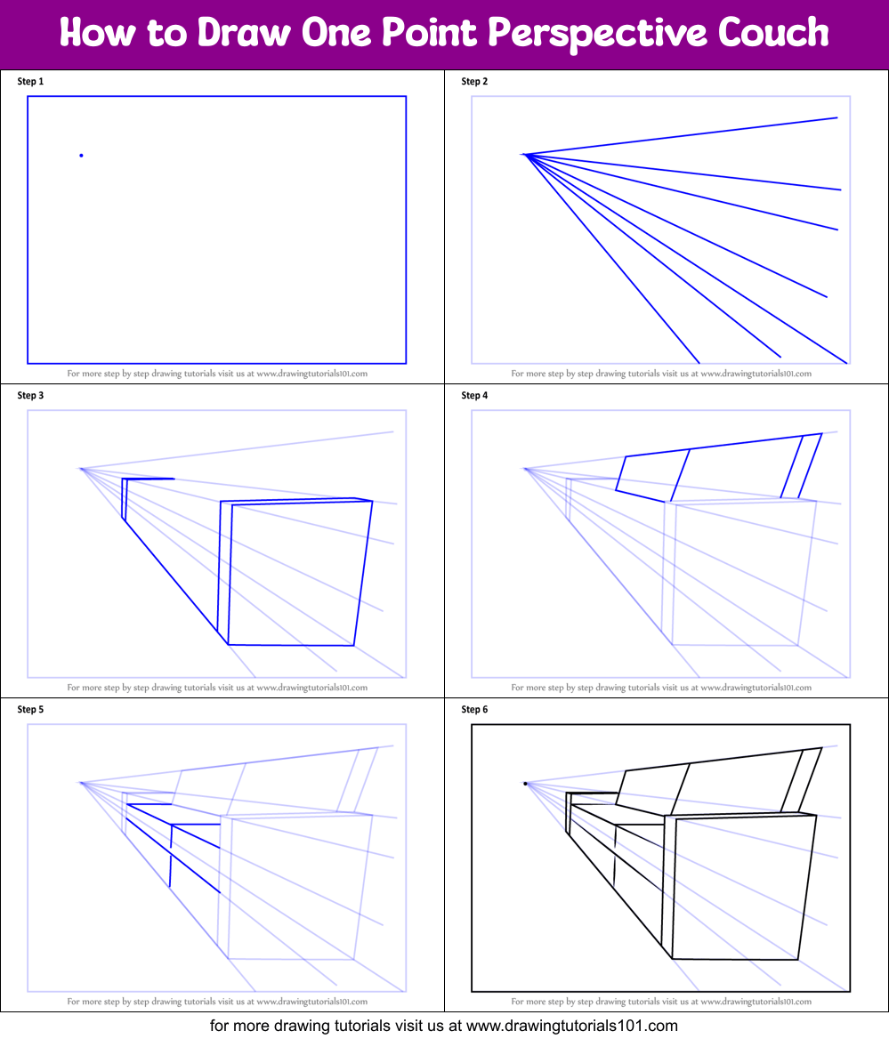 How to Draw One Point Perspective Couch (One Point Perspective) Step by