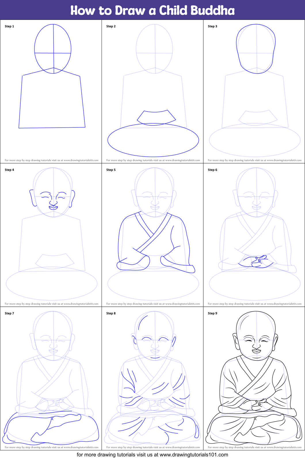 How to Draw a Child Buddha printable step by step drawing