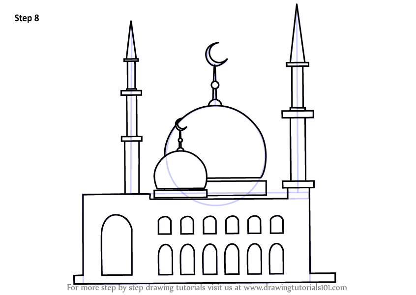How to Draw a Mosque (Islam) Step by Step
