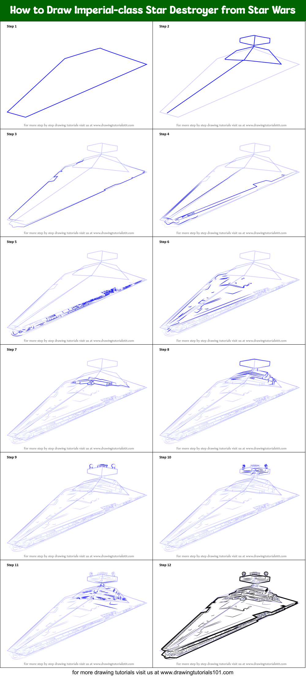 How to Draw Imperialclass Star Destroyer from Star Wars printable step by step drawing sheet