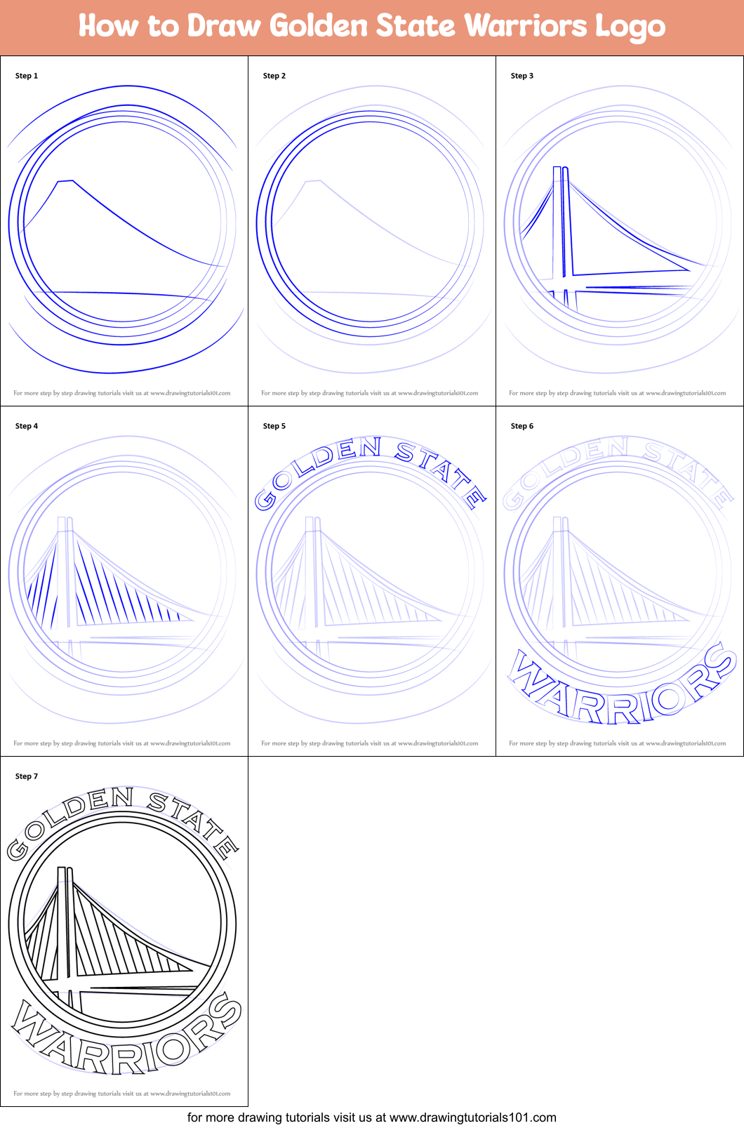 How to Draw Golden State Warriors Logo printable step by step drawing sheet
