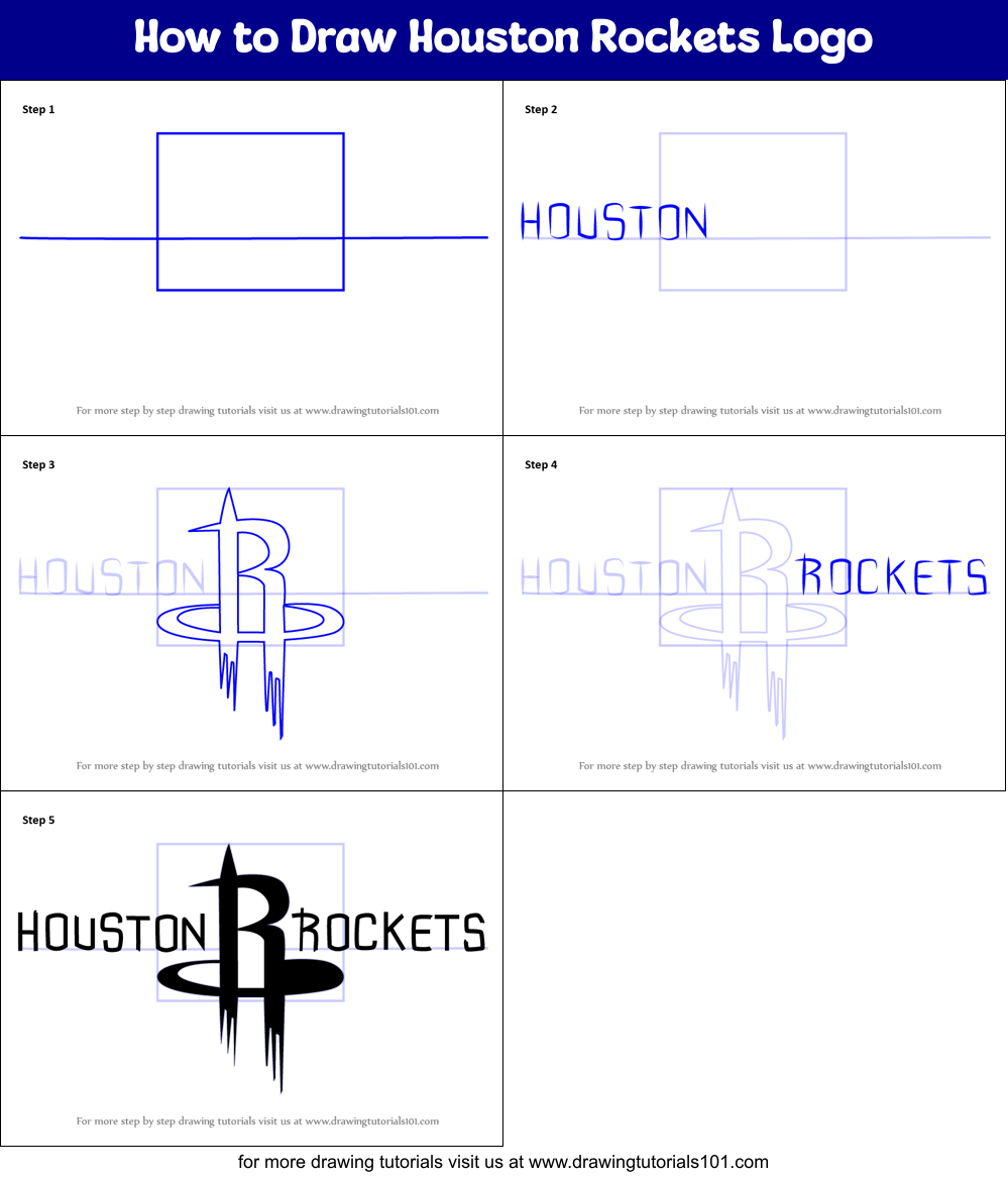 How to Draw Houston Rockets Logo printable step by step drawing sheet