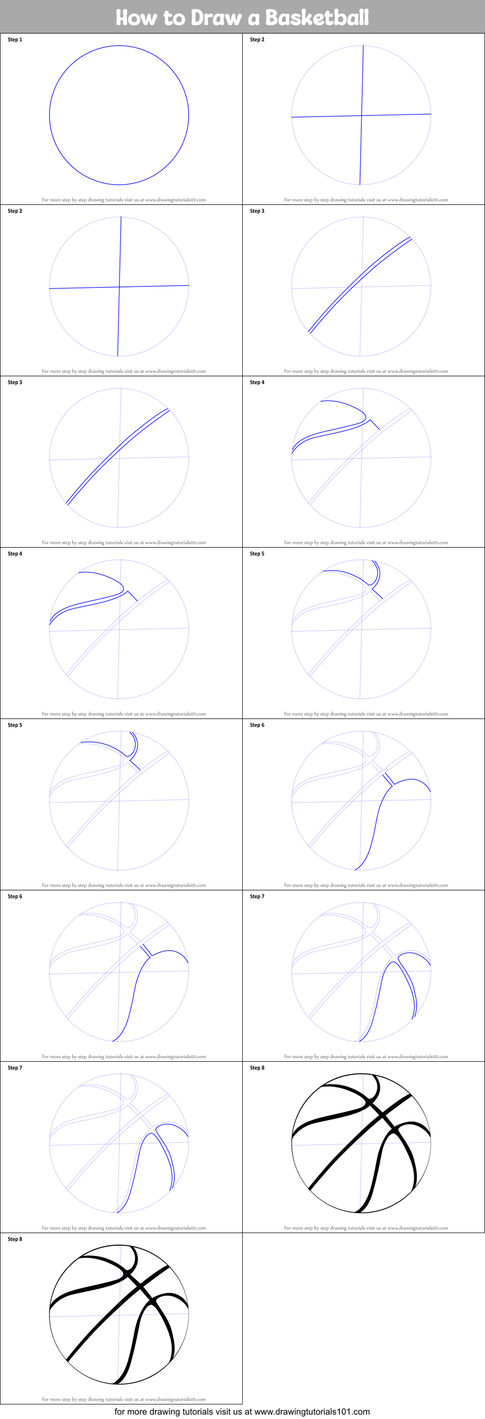 How to Draw a Basketball printable step by step drawing sheet