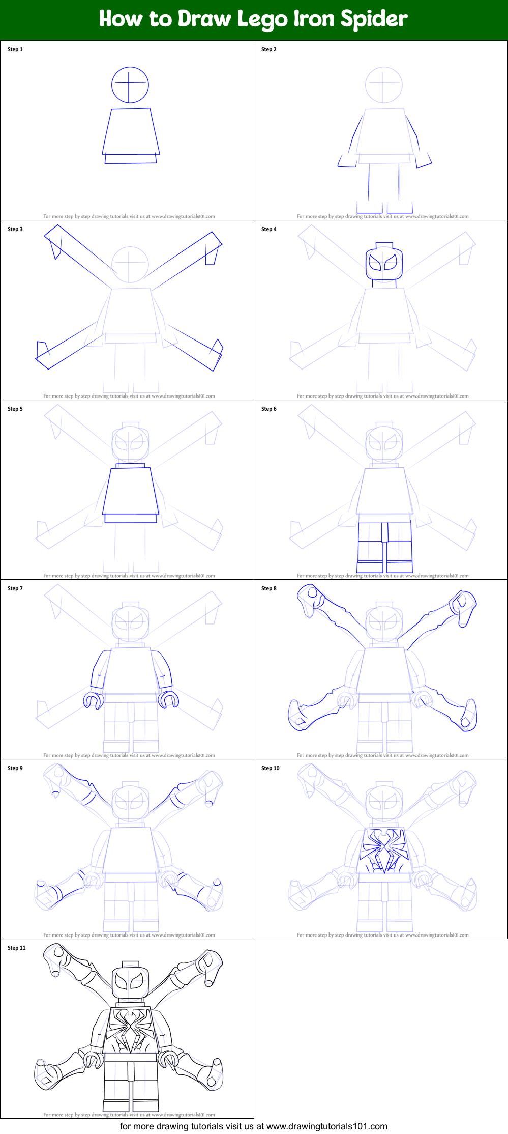 How to Draw Lego Iron Spider printable step by step drawing sheet