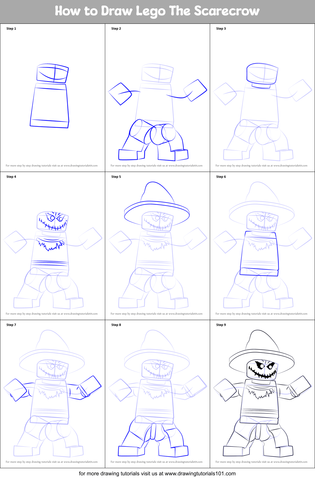 How to Draw Lego The Scarecrow printable step by step drawing sheet