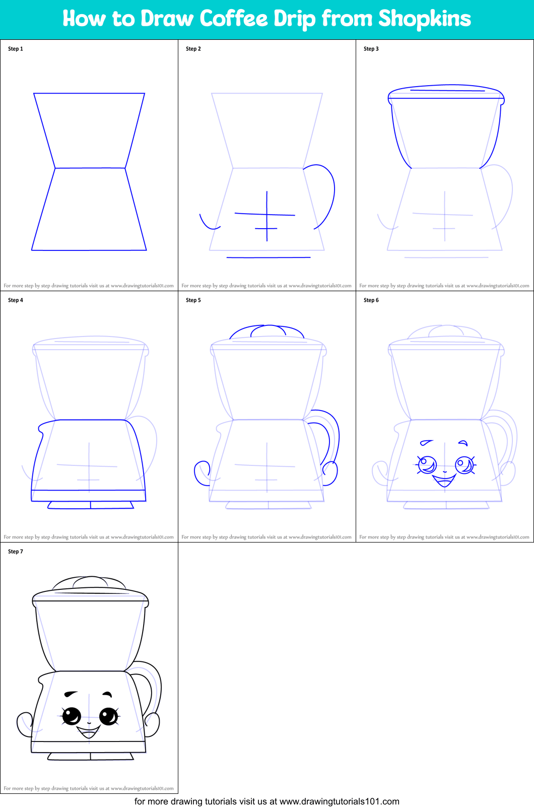 How to Draw Coffee Drip from Shopkins printable step by step drawing sheet