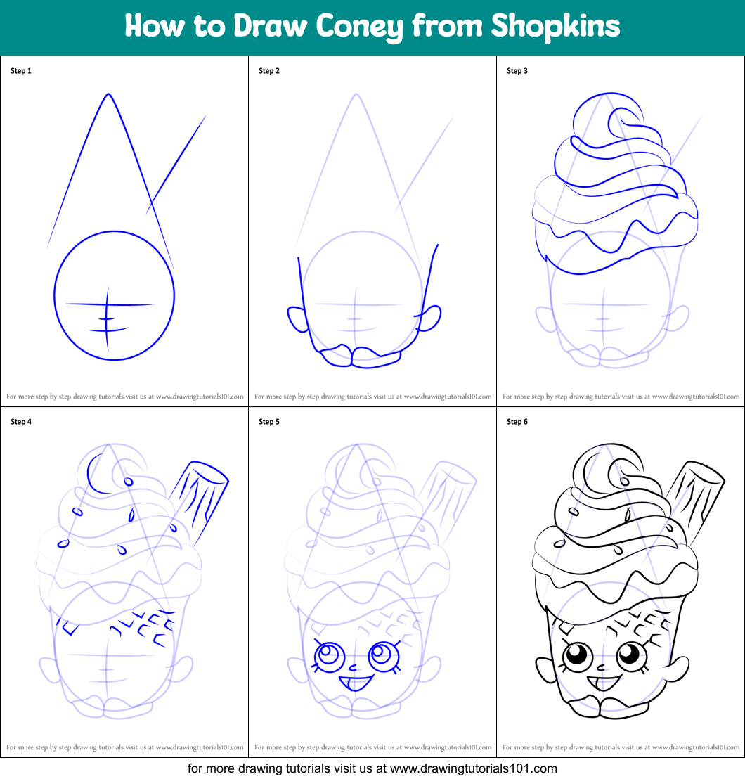 How to Draw Coney from Shopkins printable step by step drawing sheet
