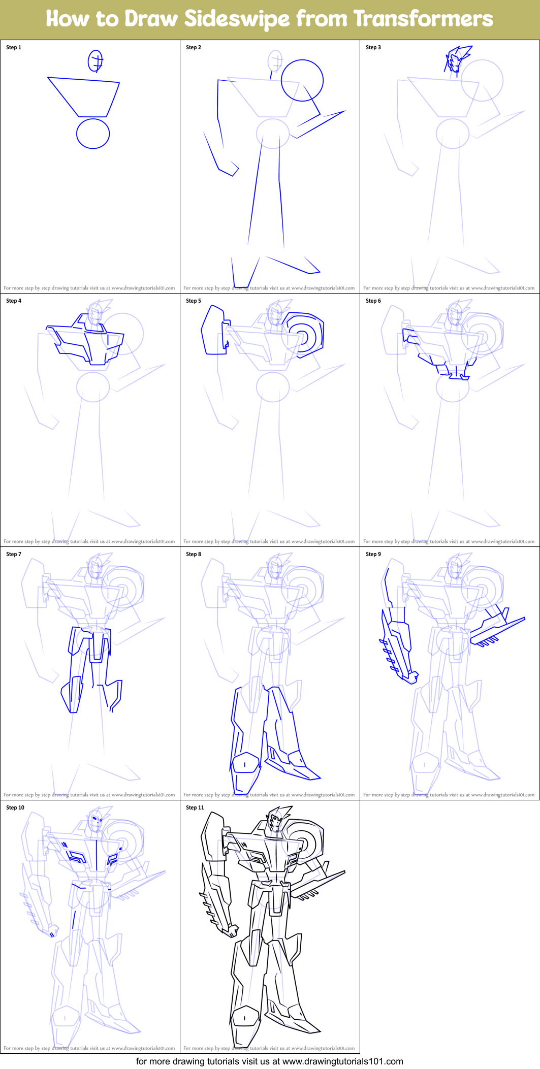 How to Draw Sideswipe from Transformers printable step by step drawing sheet