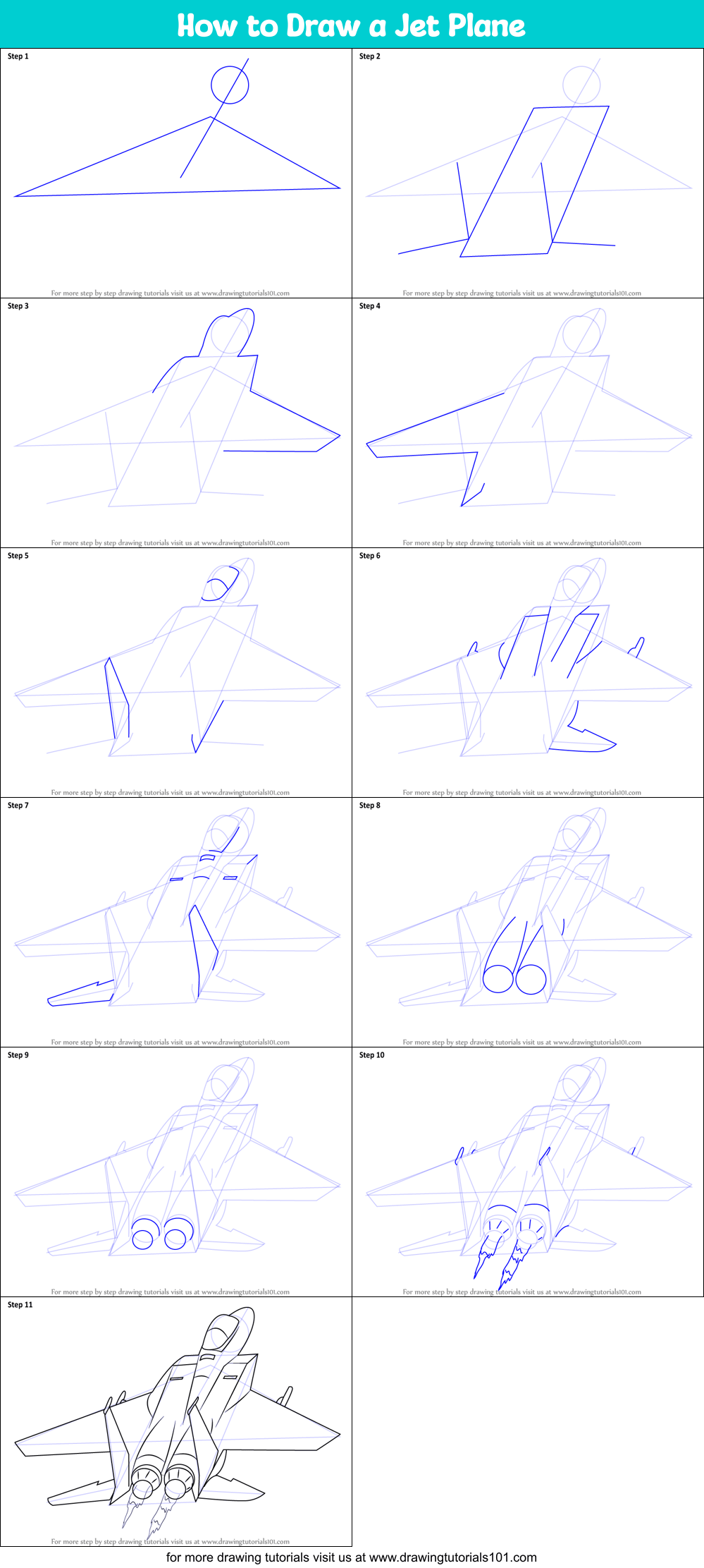 How to Draw a Jet Plane printable step by step drawing sheet
