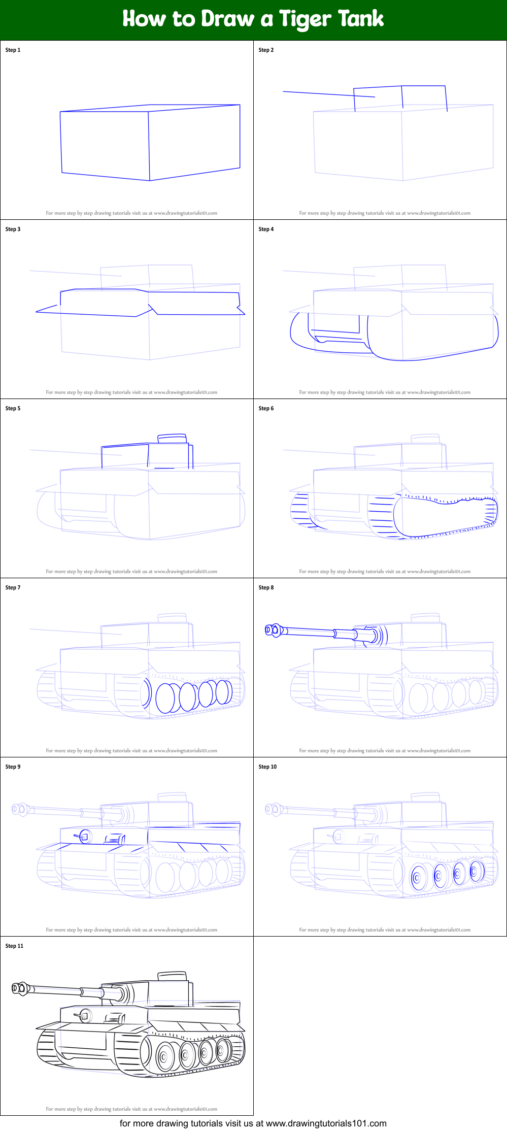 How to Draw a Tiger Tank printable step by step drawing sheet