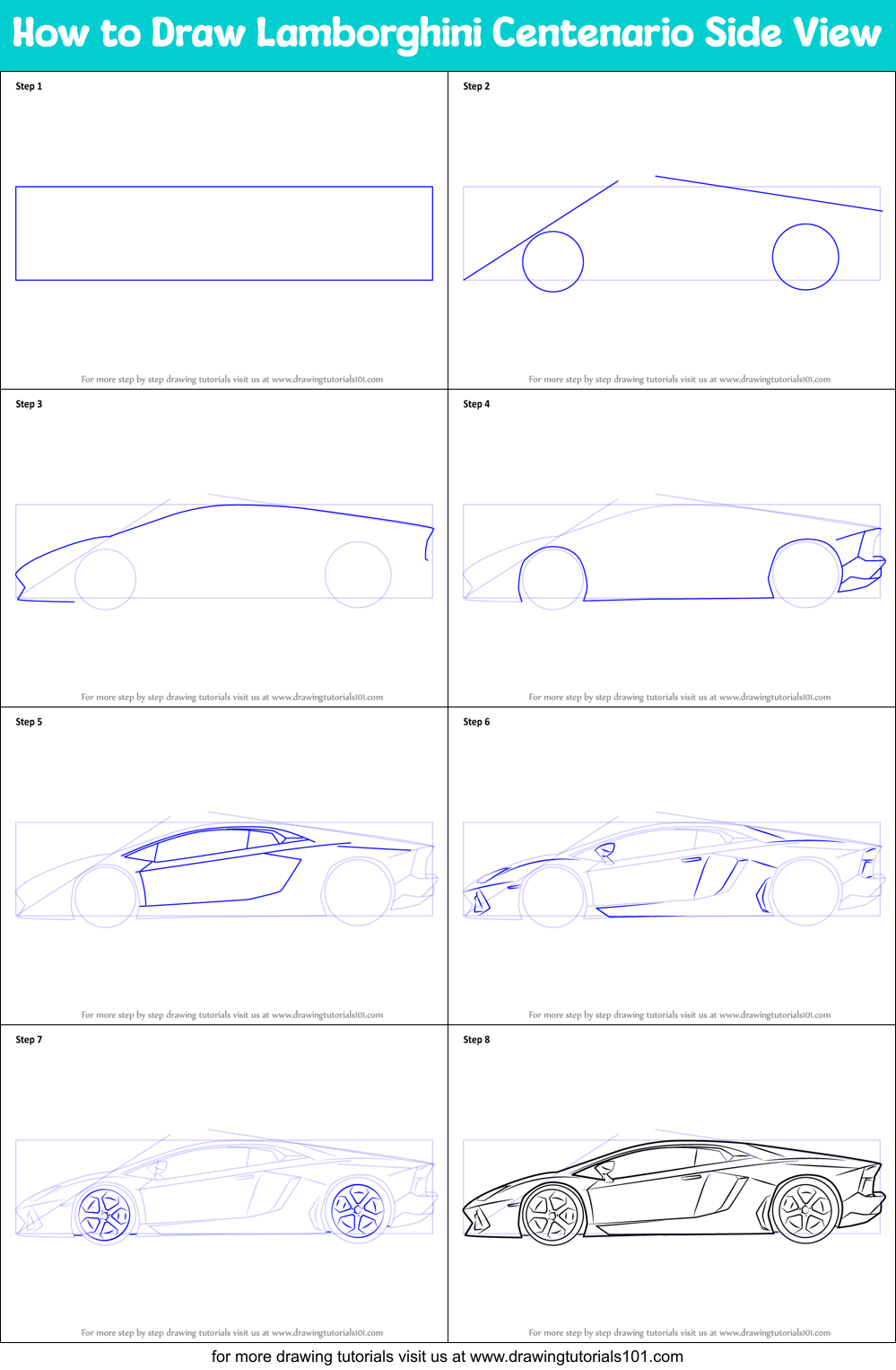 How to Draw Centenario Side View printable step by step drawing sheet