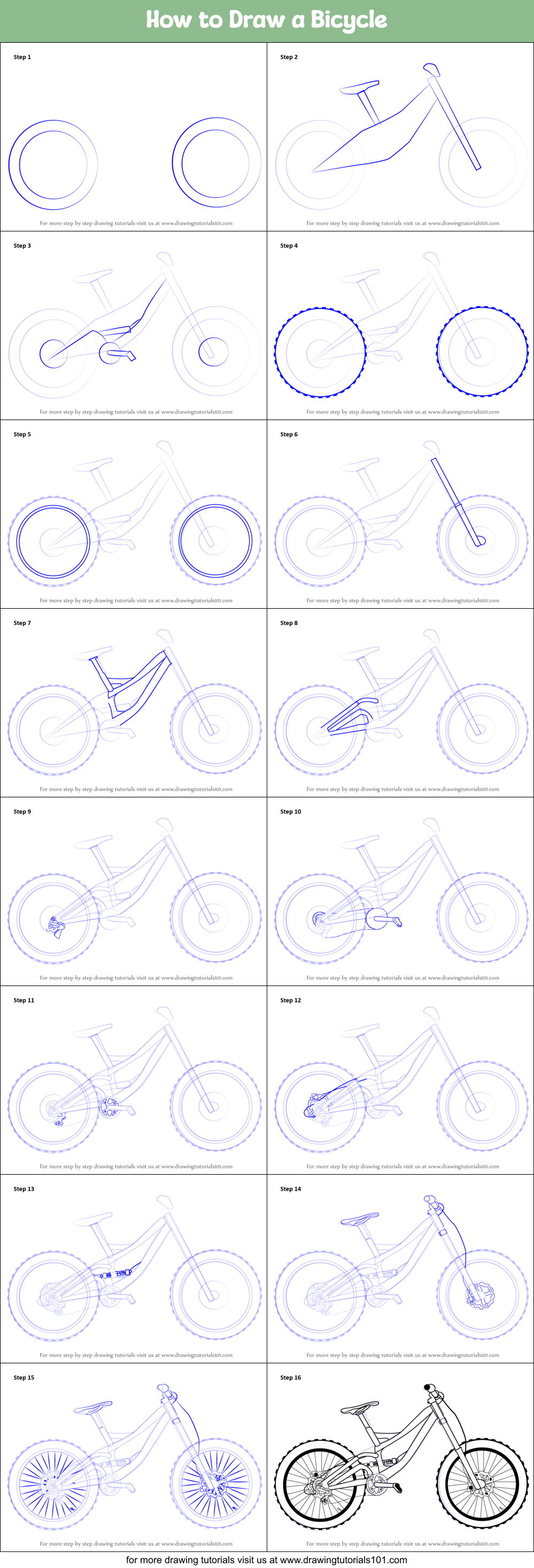 How to Draw a Bicycle printable step by step drawing sheet