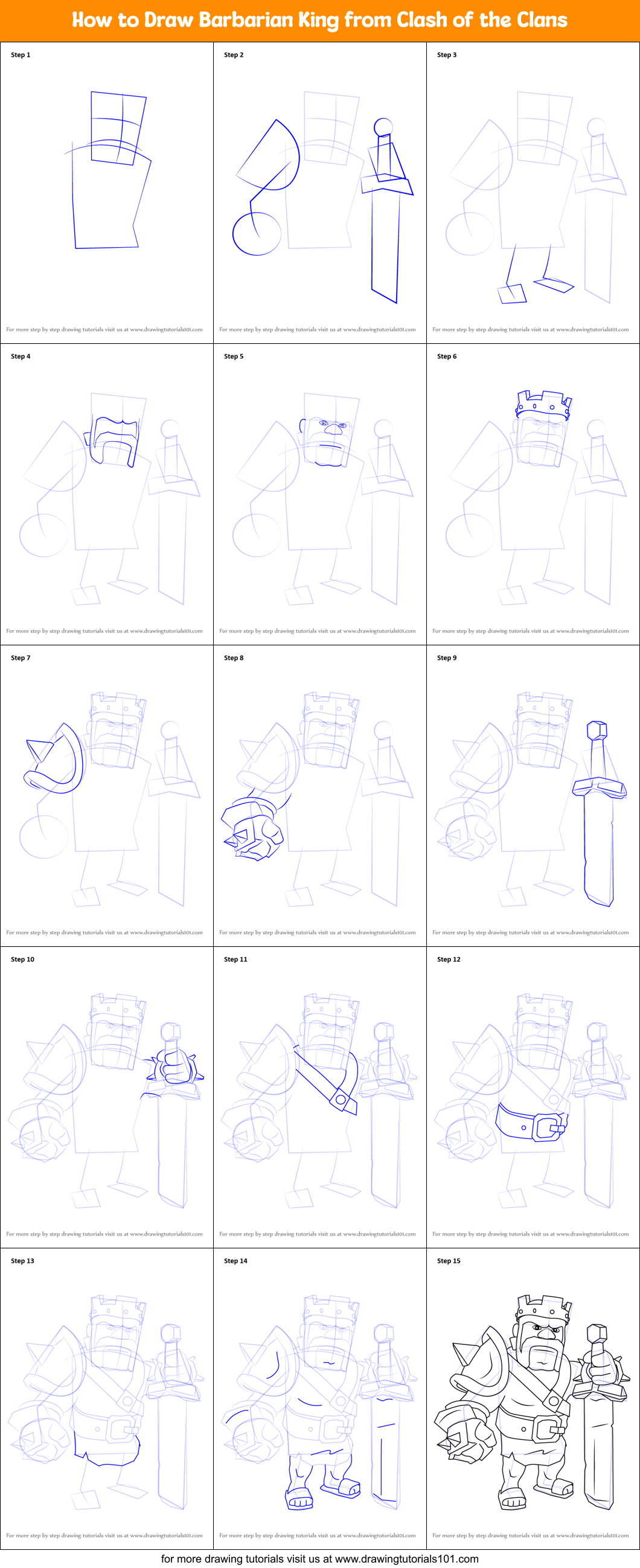 How to Draw Barbarian King from Clash of the Clans printable step by step drawing sheet