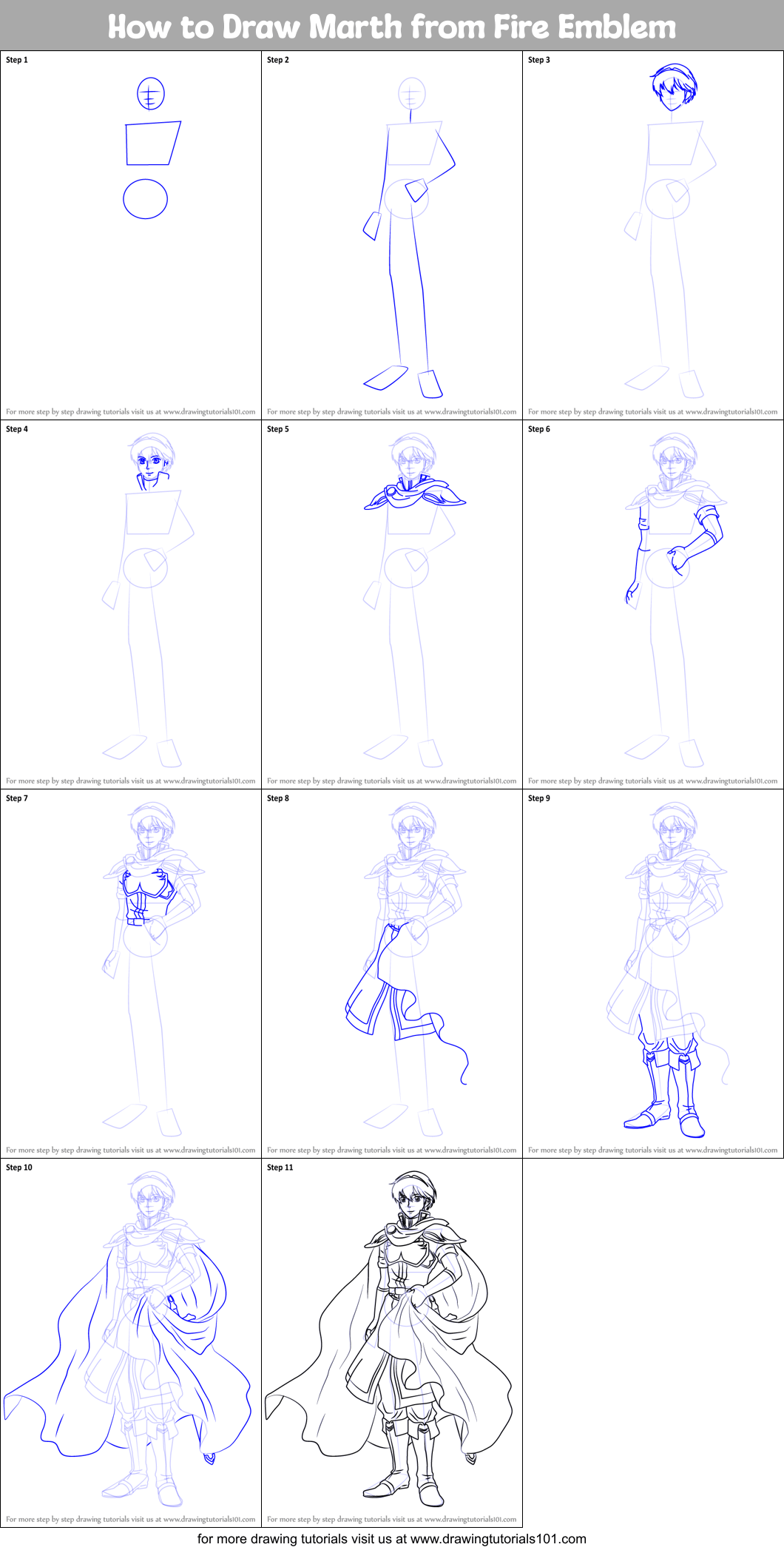 How to Draw Marth from Fire Emblem printable step by step drawing sheet