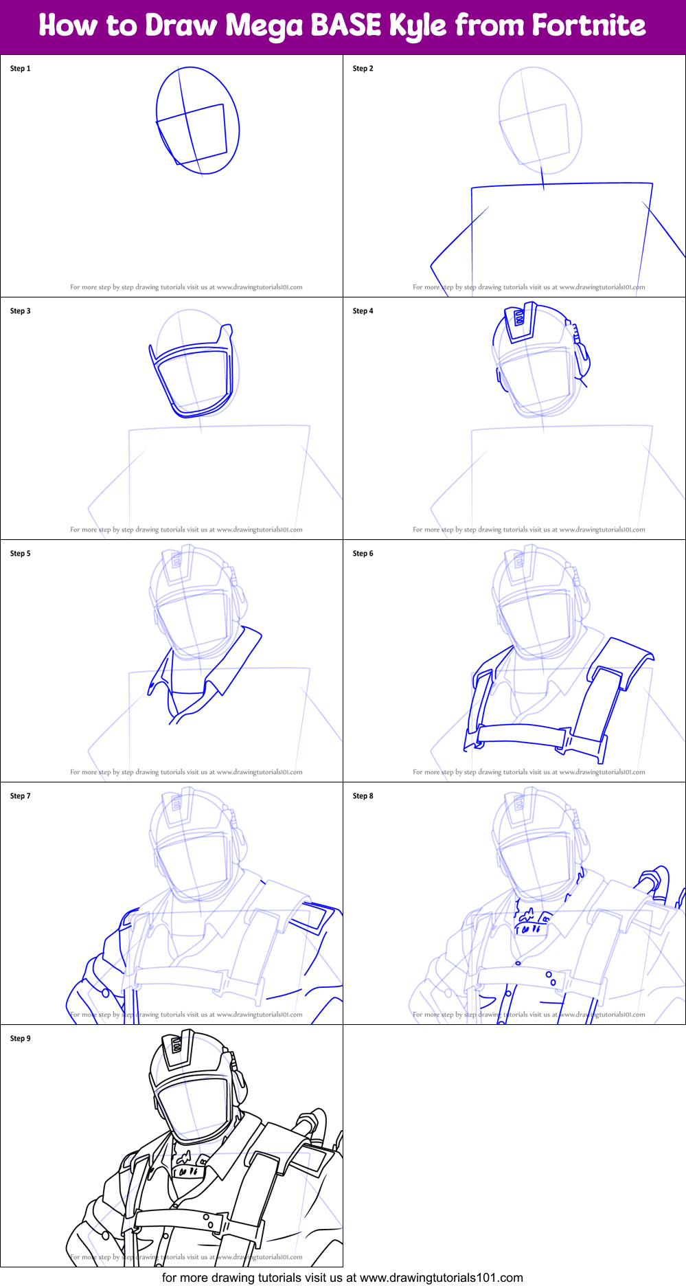 How to Draw Mega BASE Kyle from Fortnite printable step by step drawing