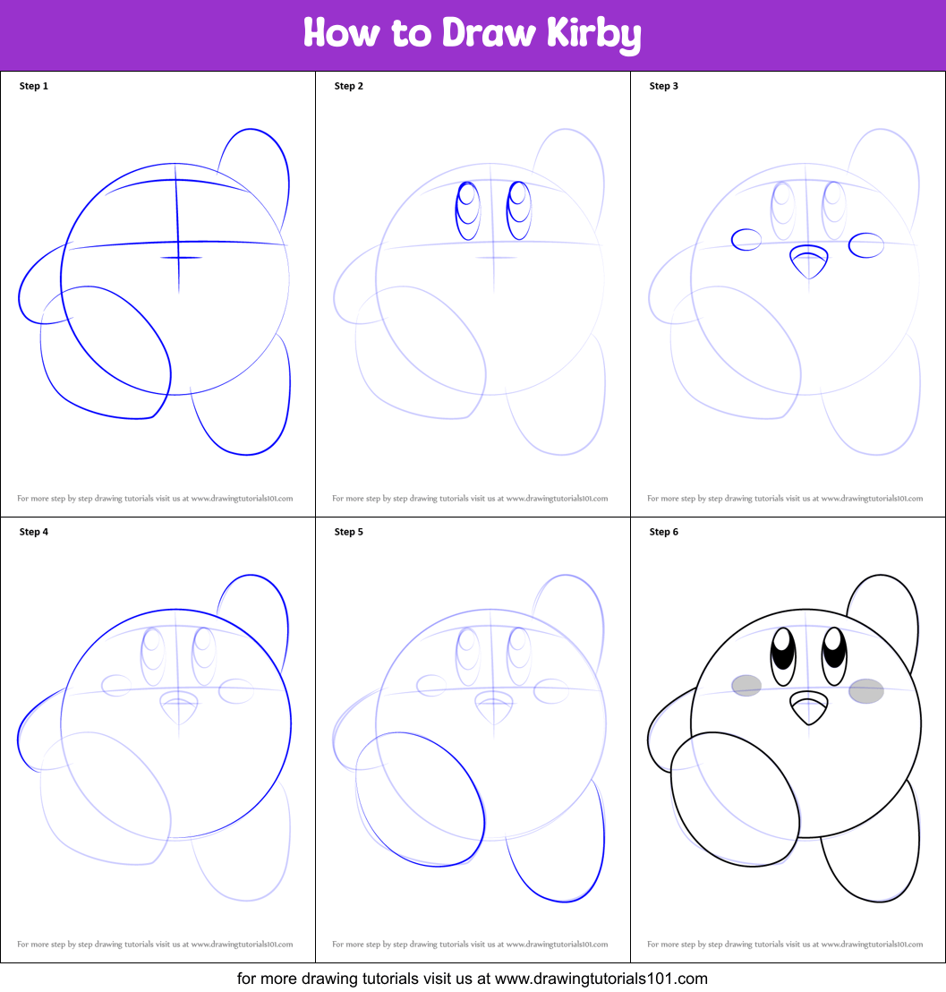How to Draw Kirby printable step by step drawing sheet