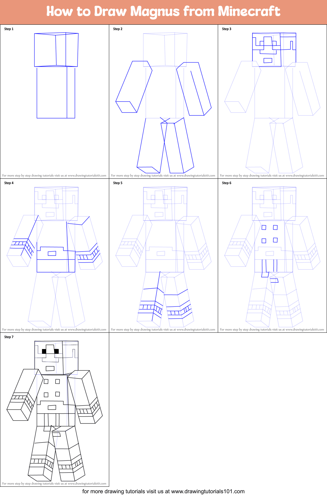 How to Draw Magnus from Minecraft printable step by step