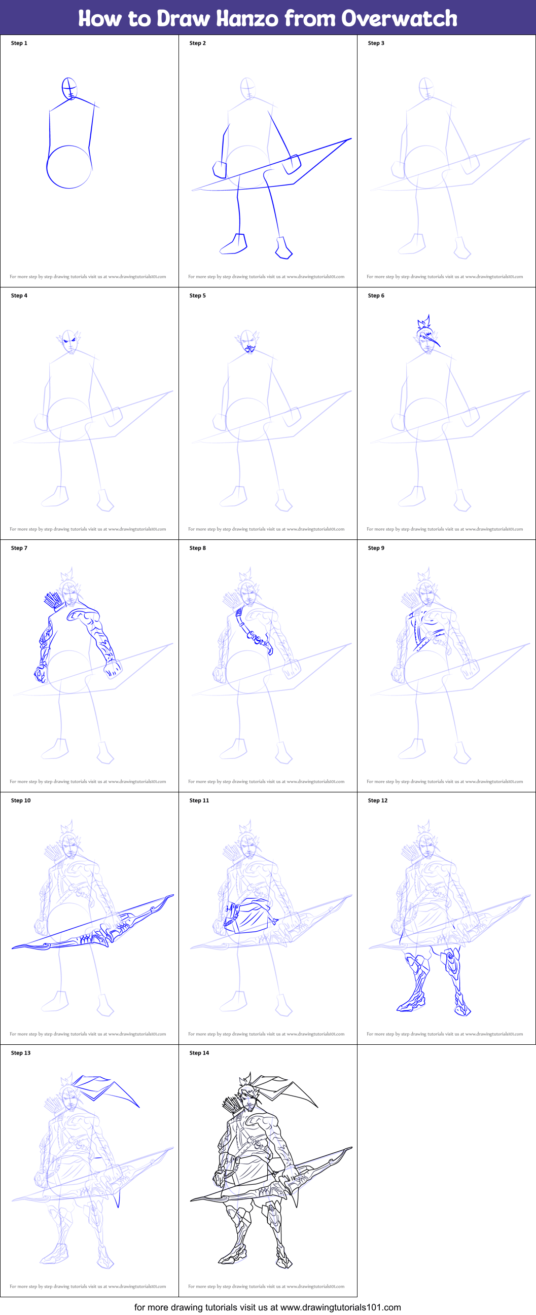 How to Draw Hanzo from Overwatch printable step by step drawing sheet